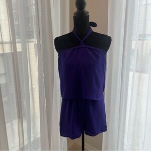 Silk like deep purple halter romper